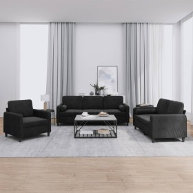 Juego de sofás con cojines 3 piezas terciopelo negro de , Sofás - Ref: Foro24-3201959, Precio: 644,14 €, Descuento: %