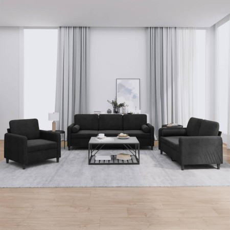Juego de sofás con cojines 3 piezas terciopelo negro de , Sofás - Ref: Foro24-3201959, Precio: 644,14 €, Descuento: %