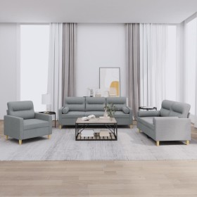 Juego de sofás con cojines 3 piezas tela gris claro de , Sofás - Ref: Foro24-3201552, Precio: 635,02 €, Descuento: %