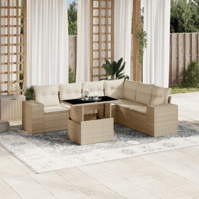 Set sofás de jardín 7 piezas y cojines ratán sintético beige en Conjuntos de jardín | Comprar online en Foru.es