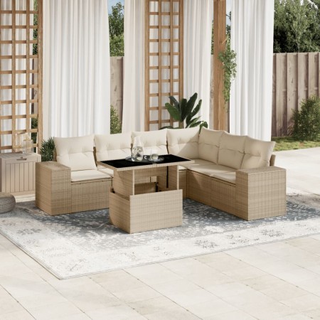 Set sofás de jardín 7 piezas y cojines ratán sintético beige en Conjuntos de jardín | Comprar online en Foru.es