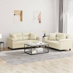 Juego de sofás con cojines 2 piezas cuero sintético color crema de , Sofás - Ref: Foro24-3202373, Precio: 543,34 €, Descuento: %