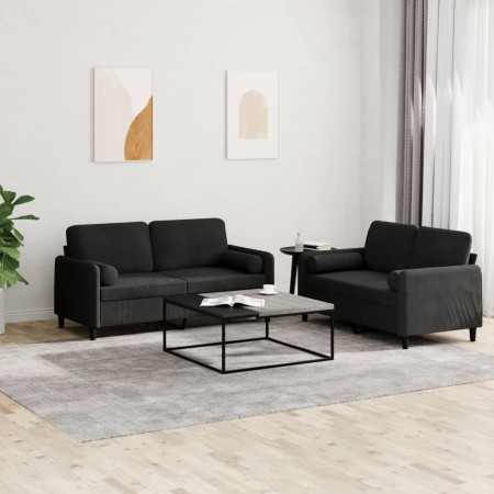 Juego de sofás con cojines 2 piezas terciopelo negro de , Sofás - Ref: Foro24-3201999, Precio: 441,18 €, Descuento: %