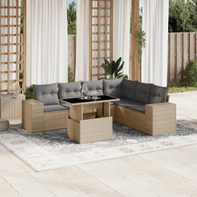 Set sofás de jardín 7 piezas y cojines ratán sintético beige en Conjuntos de jardín | Comprar online en Foru.es