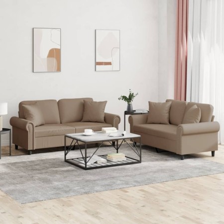 Juego de sofás con cojines 2 piezas cuero sintético capuchino de , Sofás - Ref: Foro24-3202164, Precio: 489,17 €, Descuento: %