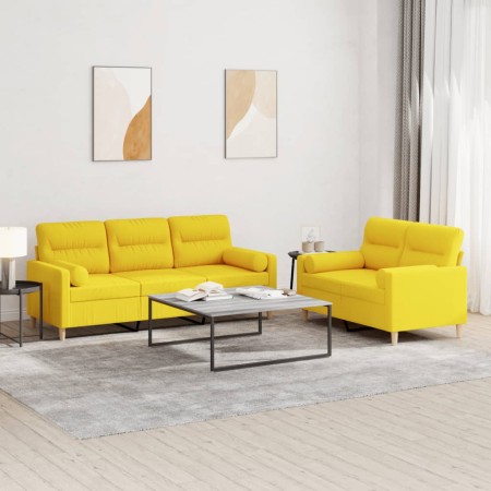 Juego de sofás con cojines 2 piezas tela amarillo claro de , Sofás - Ref: Foro24-3201621, Precio: 464,39 €, Descuento: %