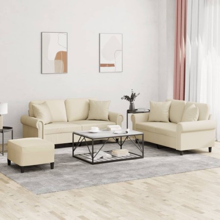Juego de sofás con cojines 3 piezas cuero sintético color crema de , Sofás - Ref: Foro24-3202166, Precio: 494,48 €, Descuento: %
