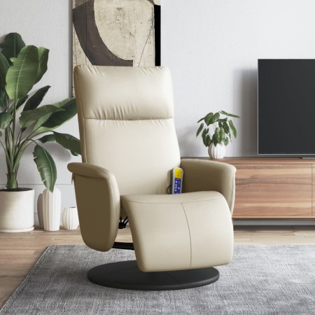 Sillón reclinable masaje con reposapiés cuero sintético crema de , Sillones - Ref: Foro24-356553, Precio: 204,08 €, Descuento: %