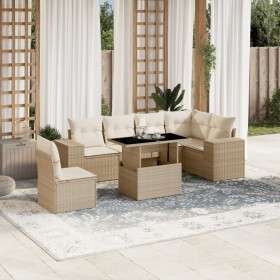 Set sofás de jardín 7 piezas y cojines ratán sintético beige en Conjuntos de jardín | Comprar online en Foru.es