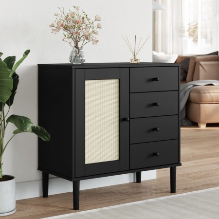 Aparador SENJA aspecto de ratán madera pino negro 80x40x80 cm de , Aparadores - Ref: Foro24-358039, Precio: 125,15 €, Descuen...