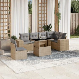 Set sofás de jardín 7 piezas y cojines ratán sintético beige en Conjuntos de jardín | Comprar online en Foru.es