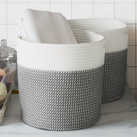 Cestas de almacenaje 2 uds algodón gris y blanco Ø28x18 cm de , Cestas - Ref: Foro24-358458, Precio: 29,37 €, Descuento: %