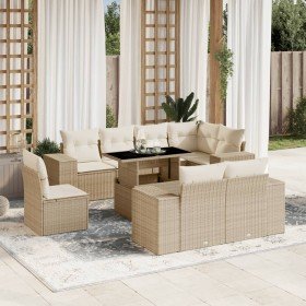 Set de sofás de jardín 9 pzas con cojines ratán sintético beige en Conjuntos de jardín | Comprar online en Foru.es