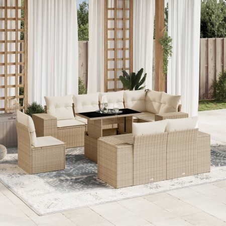 Set de sofás de jardín 9 pzas con cojines ratán sintético beige en Conjuntos de jardín | Comprar online en Foru.es
