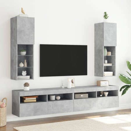 Muebles de TV con luces LED 2 uds gris hormigón 30,5x30x102 cm de , Muebles TV - Ref: Foro24-837022, Precio: 104,65 €, Descue...