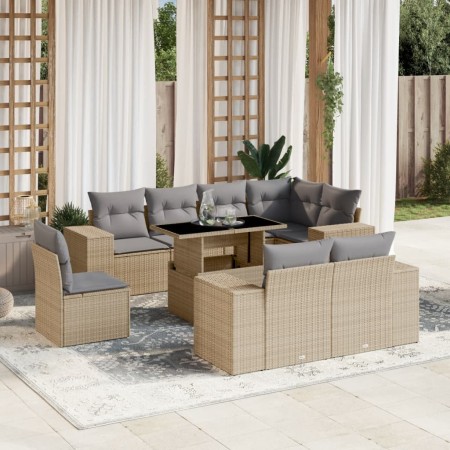Set de sofás de jardín 9 pzas con cojines ratán sintético beige en Conjuntos de jardín | Comprar online en Foru.es