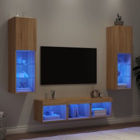Muebles TV pared con LED 5 pzas madera ingeniería roble Sonoma de , Muebles TV - Ref: Foro24-3216606, Precio: 159,68 €, Descu...