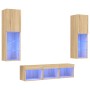 Muebles TV pared con LED 5 pzas madera ingeniería roble Sonoma de , Muebles TV - Ref: Foro24-3216606, Precio: 159,68 €, Descu...
