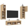 Muebles TV pared con LED 5 pzas madera ingeniería roble Sonoma de , Muebles TV - Ref: Foro24-3216606, Precio: 159,68 €, Descu...