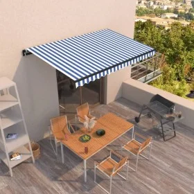 Toldo retráctil manual azul y blanco 400x350 cm de vidaXL, Toldos - Ref: Foro24-3069176, Precio: 335,39 €, Descuento: %
