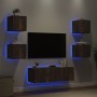 Muebles de TV de pared con luces LED 5 piezas roble ahumado de , Muebles TV - Ref: Foro24-3216864, Precio: 163,05 €, Descuent...