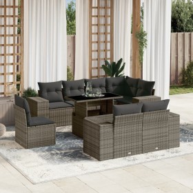 Set de muebles de jardín 9 pzas y cojines ratán sintético gris en Conjuntos de jardín | Comprar online en Foru.es