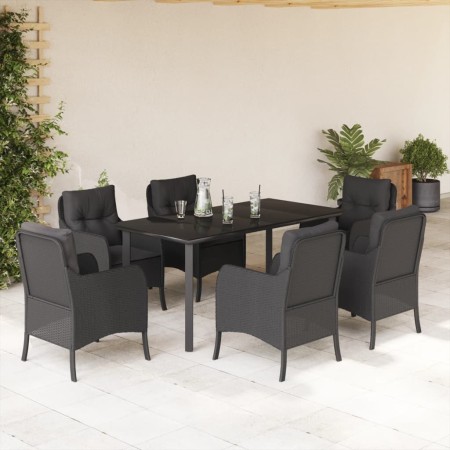 Set de comedor de jardín 7 pzas y cojines ratán sintético negro de , Conjuntos de jardín - Ref: Foro24-3211931, Precio: 721,1...