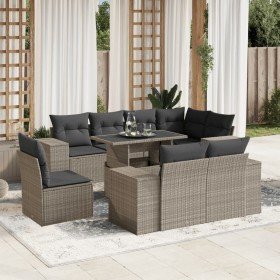 Set muebles jardín 9 pzas y cojines ratán sintético gris claro en Conjuntos de jardín | Comprar online en Foru.es