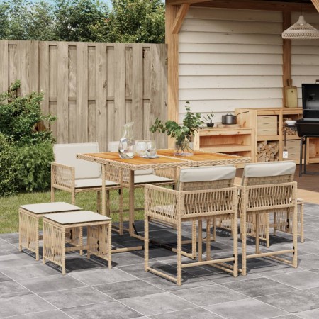Set comedor de jardín 9 pzas con cojines ratán sintético beige de , Conjuntos de jardín - Ref: Foro24-3211504, Precio: 431,84...