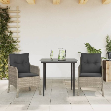 Set comedor de jardín 3 pzas cojines ratán sintético gris claro de , Conjuntos de jardín - Ref: Foro24-3211990, Precio: 311,5...