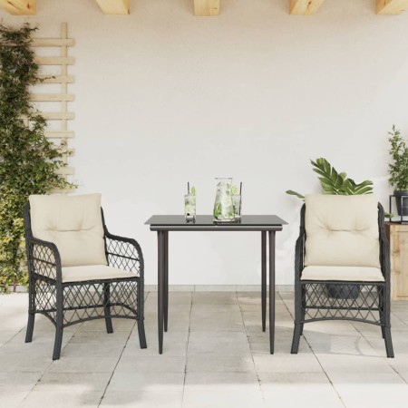 Mesita y sillas con cojines 3 piezas ratán sintético negro de , Conjuntos de jardín - Ref: Foro24-3212082, Precio: 282,85 €, ...