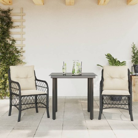 Mesita y sillas con cojines 3 piezas ratán sintético negro de , Conjuntos de jardín - Ref: Foro24-3212089, Precio: 276,38 €, ...