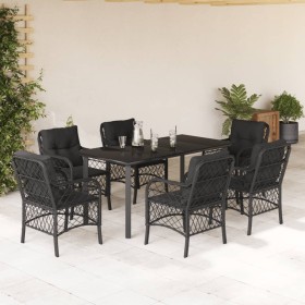 Set de comedor de jardín 7 pzas y cojines ratán sintético negro de , Conjuntos de jardín - Ref: Foro24-3212107, Precio: 672,1...
