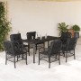 Set de comedor de jardín 7 pzas y cojines ratán sintético negro de , Conjuntos de jardín - Ref: Foro24-3212107, Precio: 672,1...