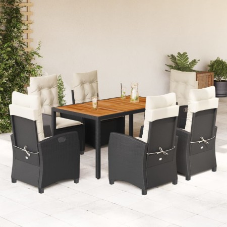 Set de comedor de jardín 7 pzas y cojines ratán sintético negro de , Conjuntos de jardín - Ref: Foro24-3212657, Precio: 807,7...