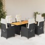 Set de comedor de jardín 7 pzas y cojines ratán sintético negro de , Conjuntos de jardín - Ref: Foro24-3212704, Precio: 834,7...