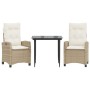Set comedor de jardín 3 pzas con cojines ratán sintético beige de , Conjuntos de jardín - Ref: Foro24-3212802, Precio: 368,37...