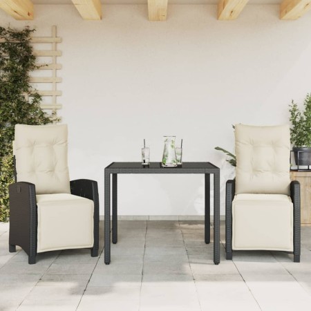 Set comedor de jardín 3 pzas con cojines ratán sintético negro de , Conjuntos de jardín - Ref: Foro24-3212882, Precio: 339,76...