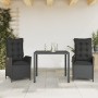 Set comedor de jardín 3 pzas con cojines ratán sintético negro de , Conjuntos de jardín - Ref: Foro24-3213067, Precio: 355,49...
