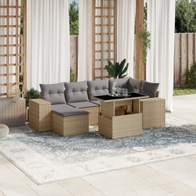Set sofás de jardín 7 piezas y cojines ratán sintético beige en Conjuntos de jardín | Comprar online en Foru.es