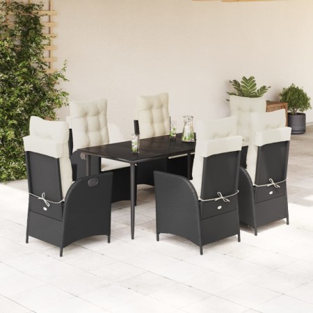 Set de comedor de jardín 7 pzas y cojines ratán sintético negro de , Conjuntos de jardín - Ref: Foro24-3213160, Precio: 917,6...