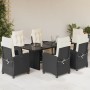 Set de comedor de jardín 7 pzas y cojines ratán sintético negro de , Conjuntos de jardín - Ref: Foro24-3212918, Precio: 850,7...