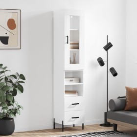 Aparador alto madera contrachapada blanco brillo 34,5x34x180 cm de , Aparadores - Ref: Foro24-3199307, Precio: 128,43 €, Desc...