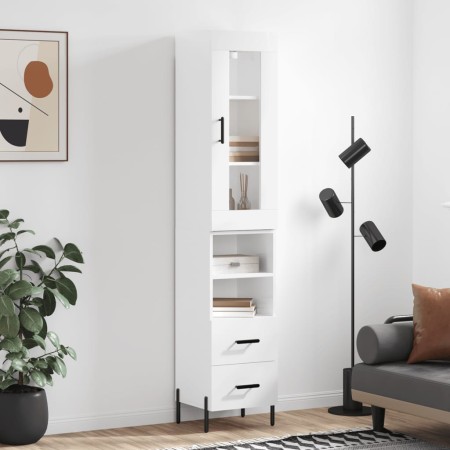 Aparador alto madera contrachapada blanco brillo 34,5x34x180 cm de , Aparadores - Ref: Foro24-3199307, Precio: 128,43 €, Desc...