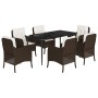 Set comedor de jardín 7 pzas con cojines ratán sintético marrón de , Conjuntos de jardín - Ref: Foro24-3211938, Precio: 723,8...