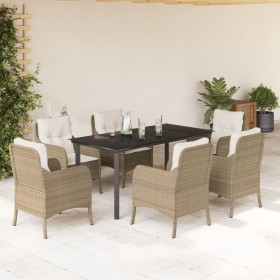 Set comedor de jardín 7 pzas con cojines ratán sintético beige de , Conjuntos de jardín - Ref: Foro24-3211973, Precio: 784,24...