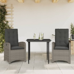Set comedor de jardín 3 piezas con cojines ratán sintético gris de , Conjuntos de jardín - Ref: Foro24-3212350, Precio: 323,5...