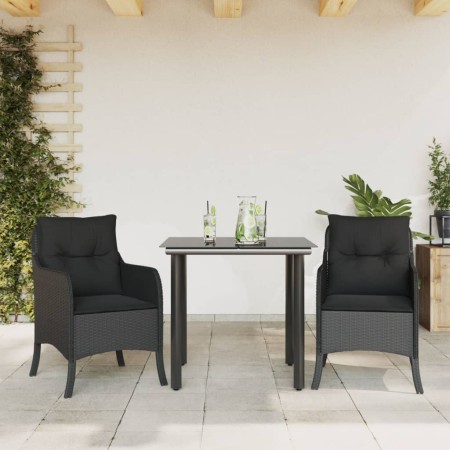 Set comedor de jardín 3 pzas con cojines ratán sintético negro de , Conjuntos de jardín - Ref: Foro24-3211927, Precio: 288,36...