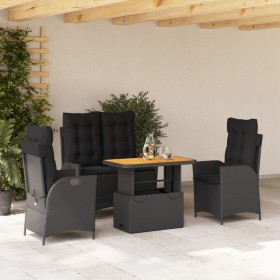 Juego comedor jardín 4 piezas con cojines ratán sintético negro de , Conjuntos de jardín - Ref: Foro24-3277455, Precio: 440,6...
