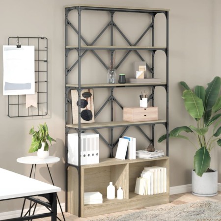 Estantería madera ingeniería y metal roble Sonoma 100x26x180 cm de , Librerías y estanterías - Ref: Foro24-845427, Precio: 12...